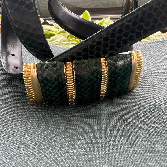 Snake Skin Leather Belt Vintage Emerald Green Size M/L Good Condition - Picture 2 of 9
